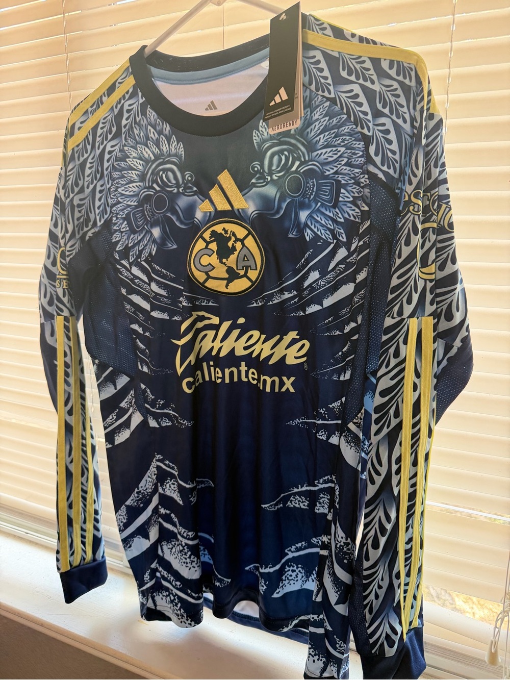 adidas Navy & Yellow Club América Long-Sleeve Kids Jersey